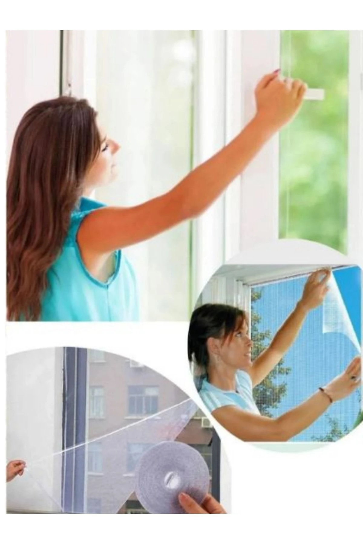 75x125 Cm Pencere Sinekliği Tül Sineklik Cam Kapı Kara Sinek Koruyucu Yapışkanlı Cırtlı Pratik Sinek