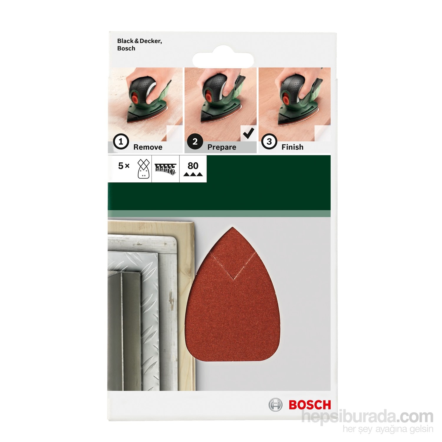 BOSCH - Multi Zımpara Kağıdı 5'Li, 95 X 135 Mm 80 Kum 4 Delik