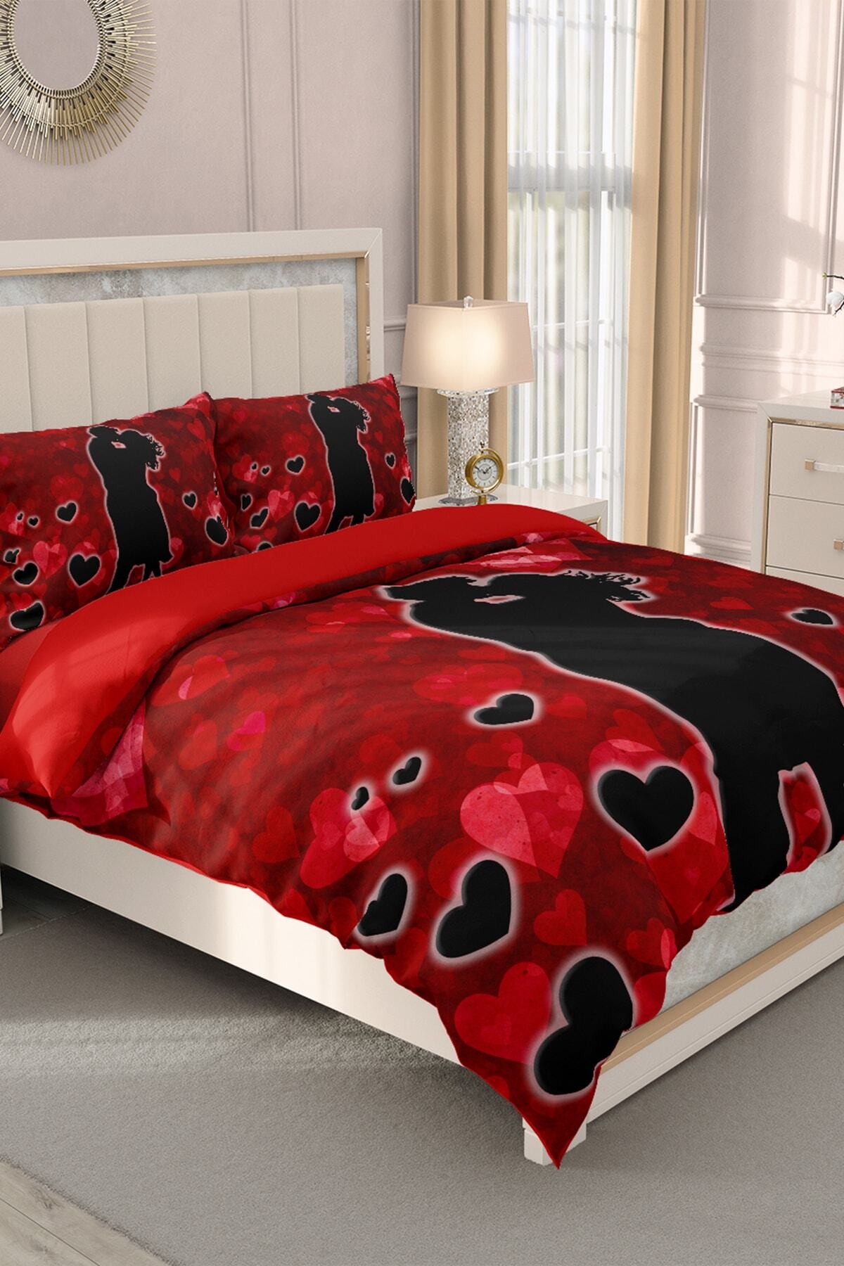 Kıng Sıze Sevgililer Günü Çift Kişilik Nevresim Takımı%100 Pamuk Aşkın Rengi 220x240cm