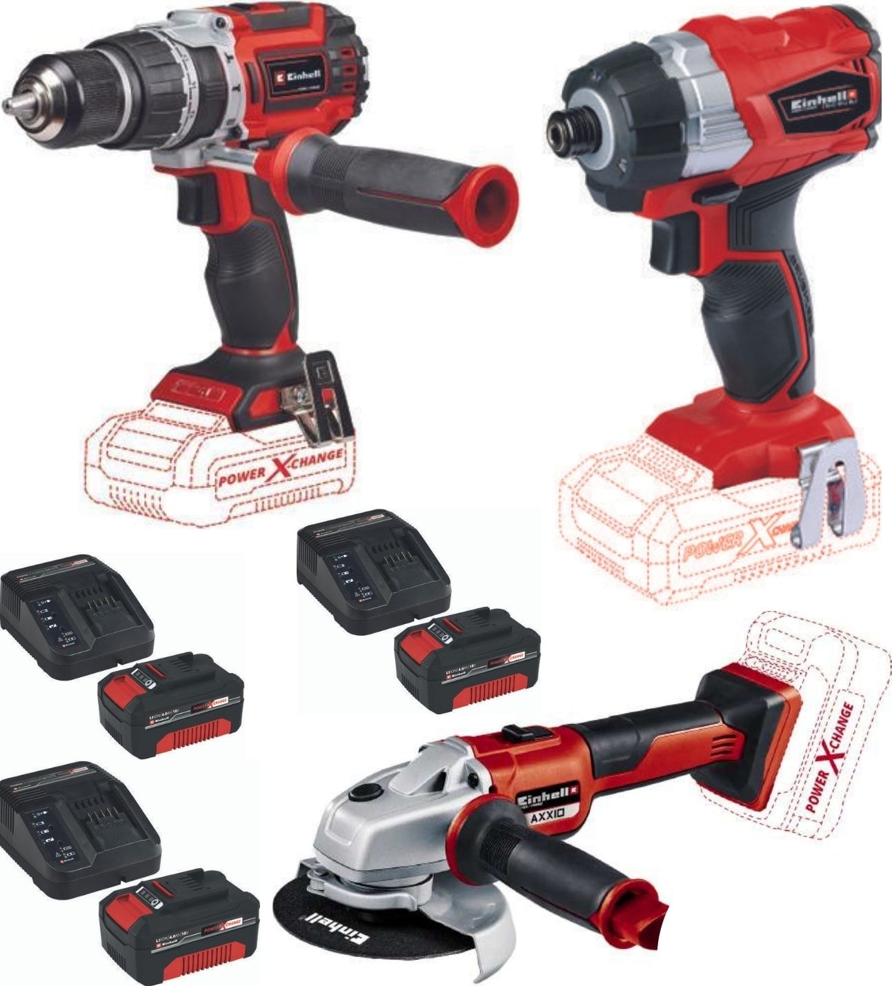 EİNHELL Te-Cı 18 Li Bl Vidalama Tp-Cd 18/60 Li-I Bl Matkap Axxio 125MM Avuç Taşlama 3X4.0AH Akülü Kömürsüz Set