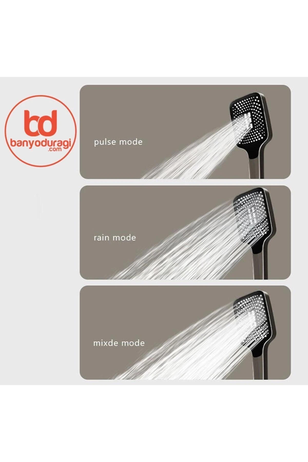 Piyano Gri Robot Tepe Duş Seti Yağmur Tepe Banyo 4 Tuşlu Batarya Dahil Antrasit Duş Seti