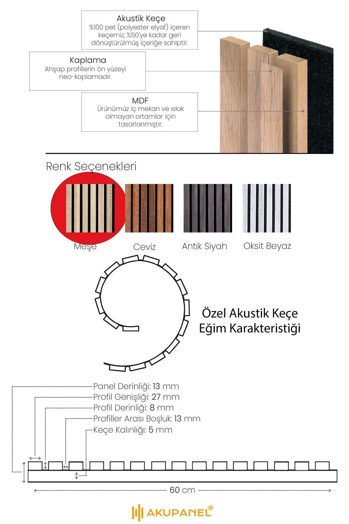 Flex 60x245 cm Meşe Renk Akustik Ahşap Duvar Paneli