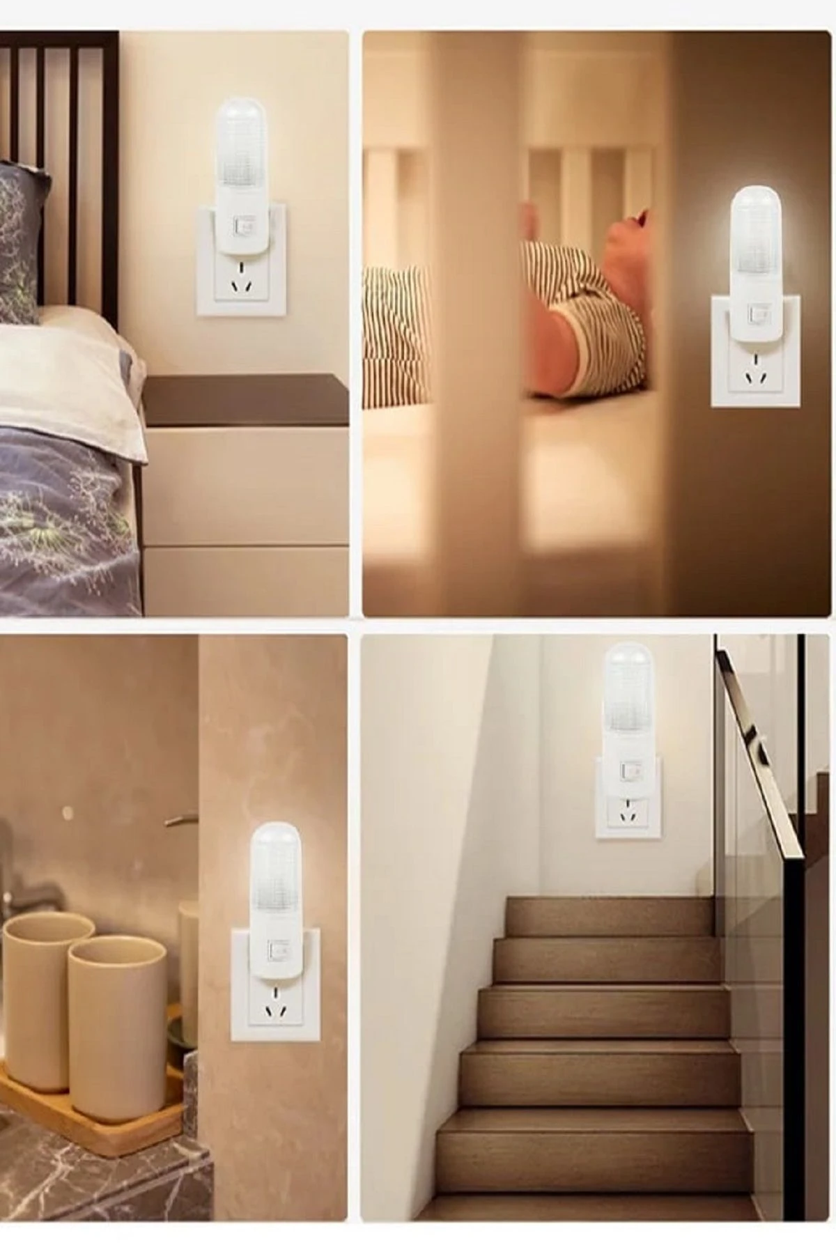 Periboia 4 Ledli Beyaz Işık Gece Lambası Ledli Anahtarlı Çocuk Odası Gece Lambası 0.5W