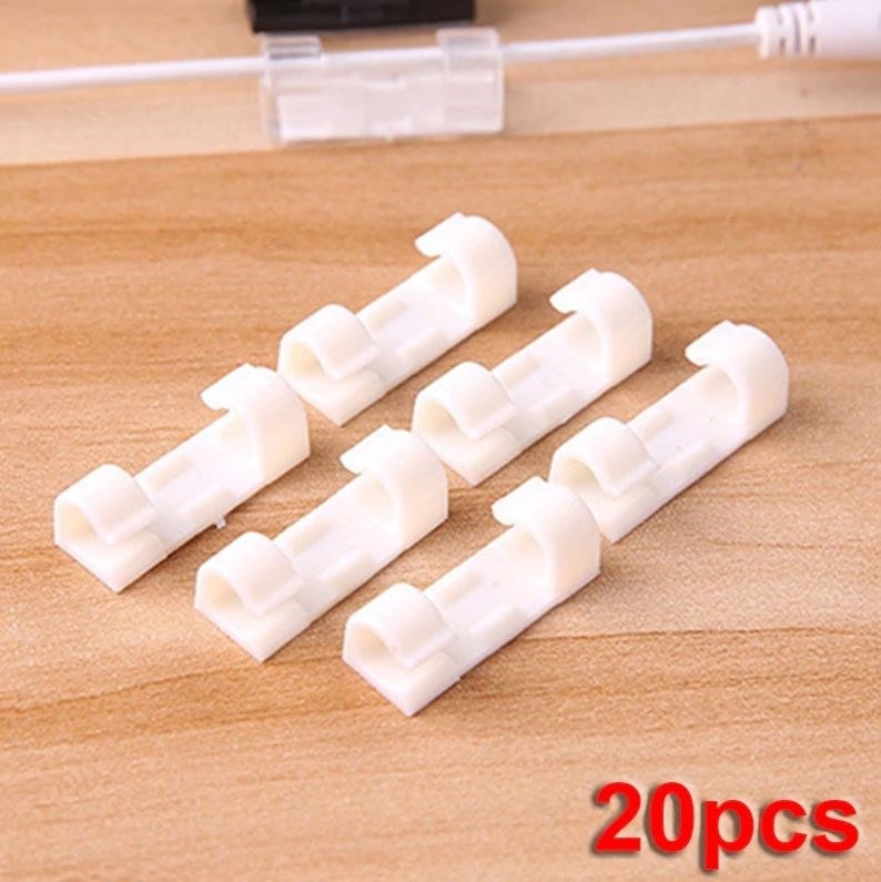 Yapışkanlı Mini 20LI Klips USB Pc Adaptör Kablo Tutucu Aparat Beyaz