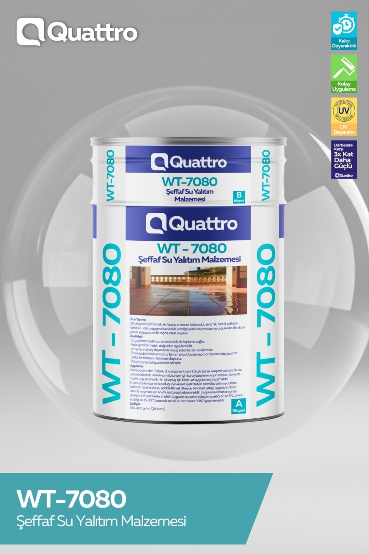Quattro WT-7080 Şeffaf Cam Su Yalıtım Malzemesi