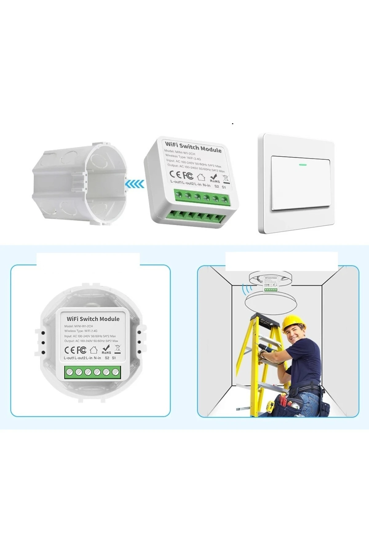 Akıllı Anahtar 2 Çıkış Mini Smart Switch Panjur Kepenk Ileri Geri Motor Kontrol