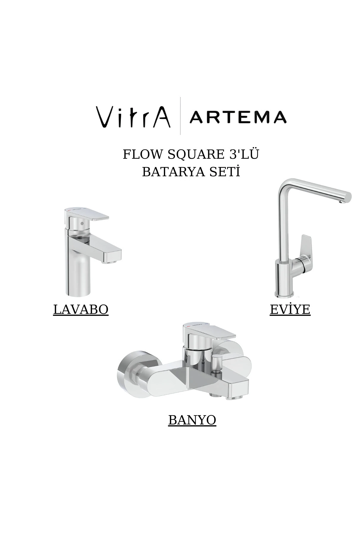 Flow Square Batarya Seti 3’lü Banyo-lavabo-eviye