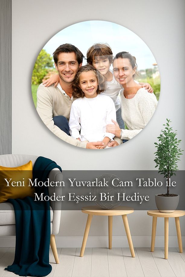 KİŞİYE ÖZEL MODERN YUVARLAK KIRILMAZ CAM TABLO LOGO BASKI, ÖZEL FOTOĞRAF BASKI EV HEDİYESİ TABLO