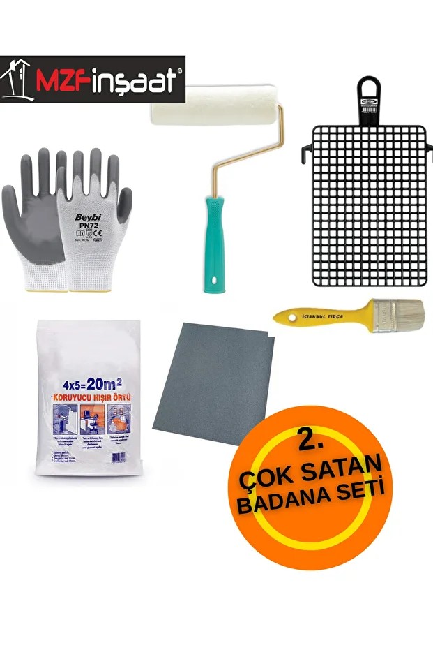 5 Parça Badana Seti - 1 Rulo Fırça + 1 Kestirme Fırça + 1 Çift Eldiven + Yer Zemin Örtüsü + 1 ELEK