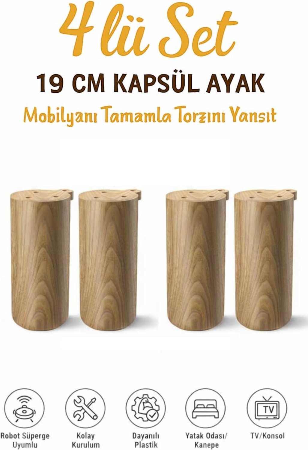 Kapsül Bohem 19 cm Mobilya Kanepe Sehpa Tv Ünitesi Koltuk ve Konsol Ayağı
