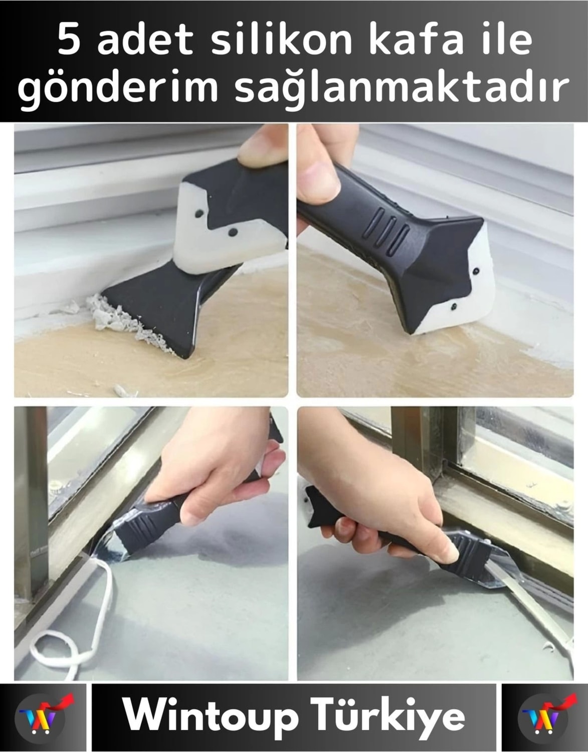 Yüksek Kaliteli Kompakt 3 in 1 5 Silikon Başlıklı Fayans Derz Silikon Kazıyıcı Uygulayıcı