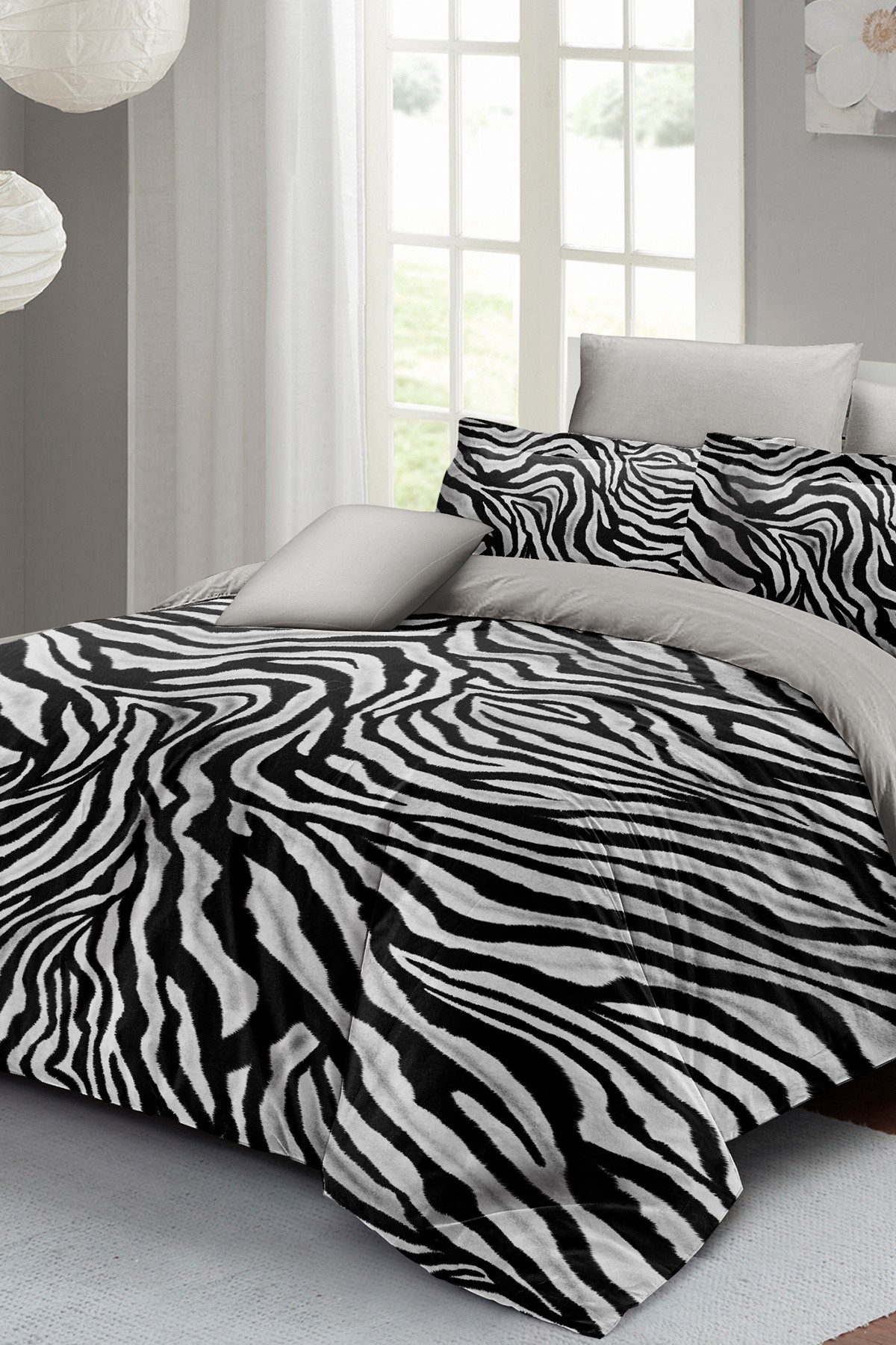Kıng Sıze %100 Pamuk Saten Çift Kişilik Nevresim Takımı Classical Zebra 220x240cm