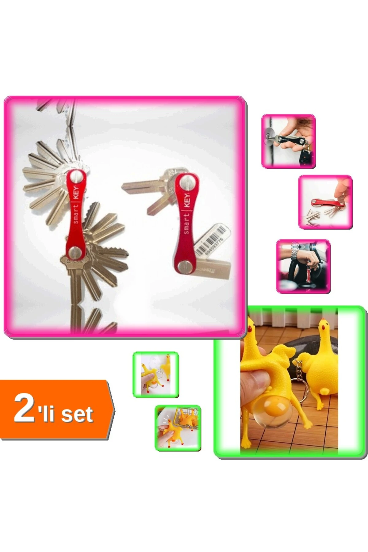 Akıllı Anahtarlık Organizeri + Tavuk Yumurtlayan Anahtarlık - 2li Set I53U39