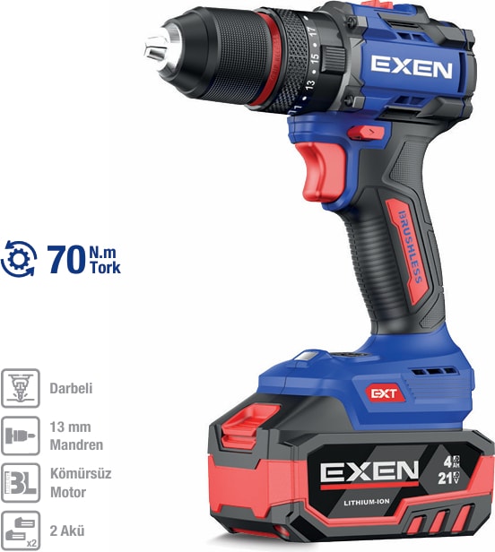 En 274 Ds 21 V. 4 Ah. 70 Nm. Kömürsüz Darbeli Şarjlı Matkap