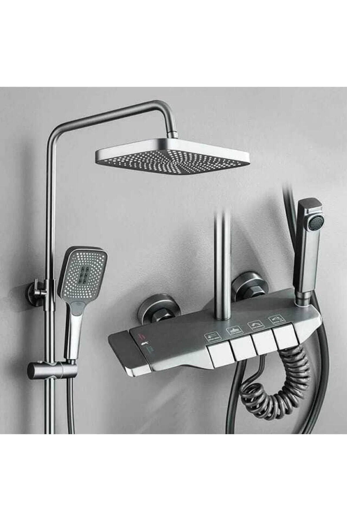 Gri Piyano Duş Seti Banyo Dekor Banyo Duş Seti Antrasit Duş Seti