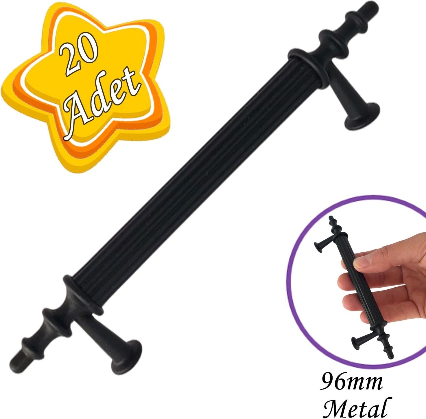 20 Adet Erciyes Kulp Siyah 96 mm Kulp Mobilya Mutfak Dolabı Çekmece Dolap Kapak Kulpu Kulbu Metal Kulpları