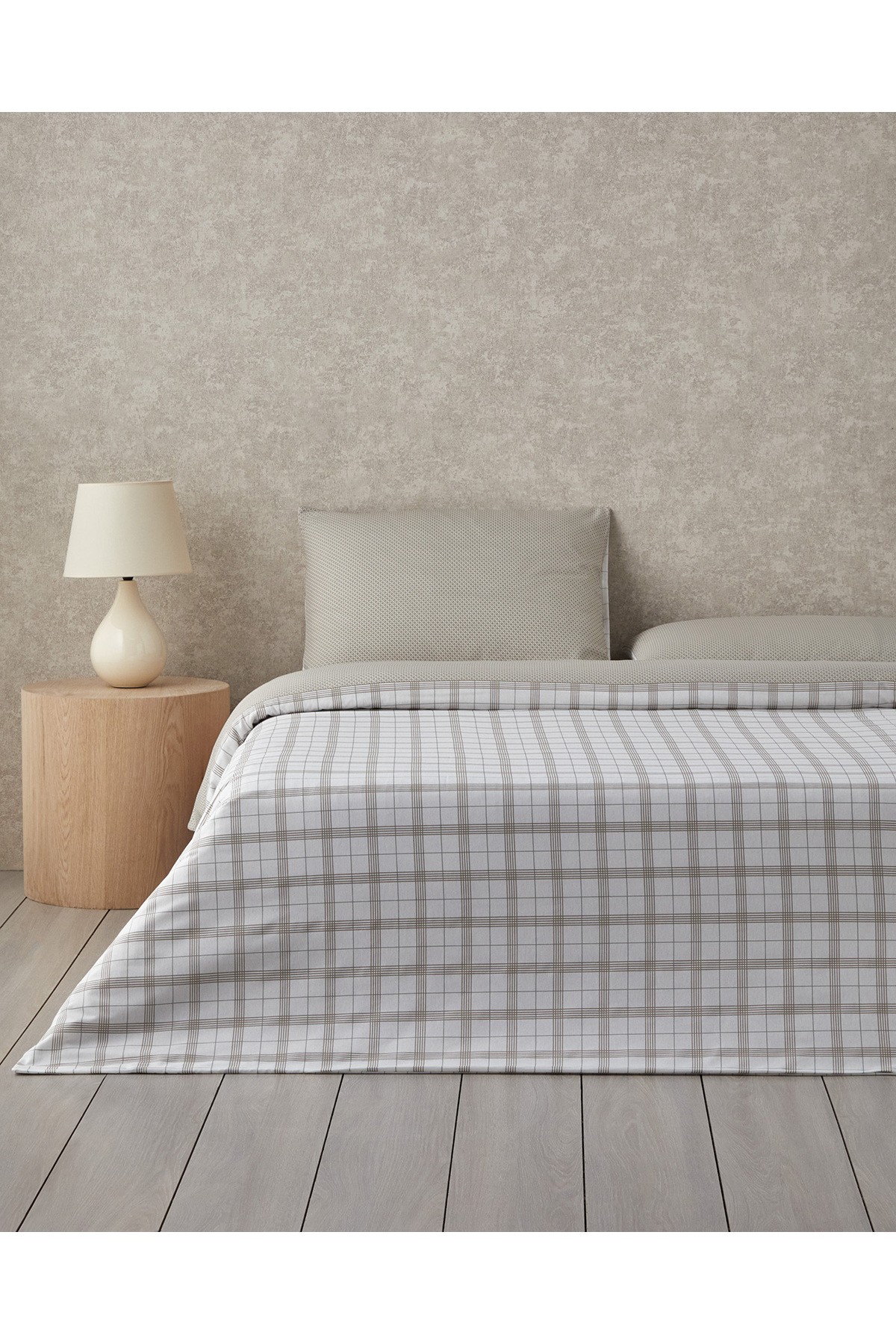Chic Check Kolay Ütülenir Çift Kişilik Nevresim Takımı 200x220 cm Bej