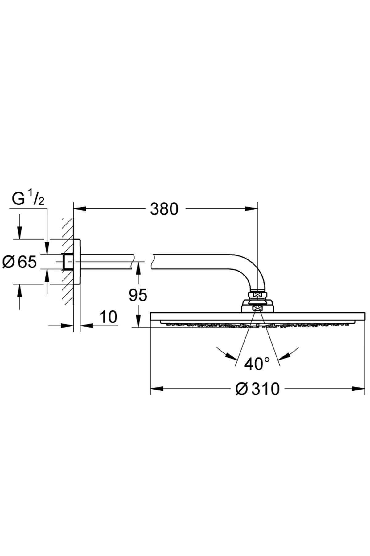 Tepe Duşu 31 cm + Duv.Dirsek 38 cm Hard Graphite - 26066A00