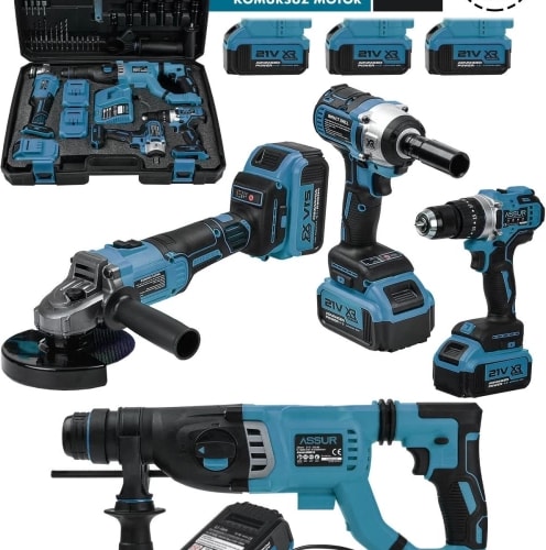 Assur Profesyonel 21V Akülü Somun Sıkma Sökme Matkap Taşlama Kırıcı Delici Hilti 4'lü Set