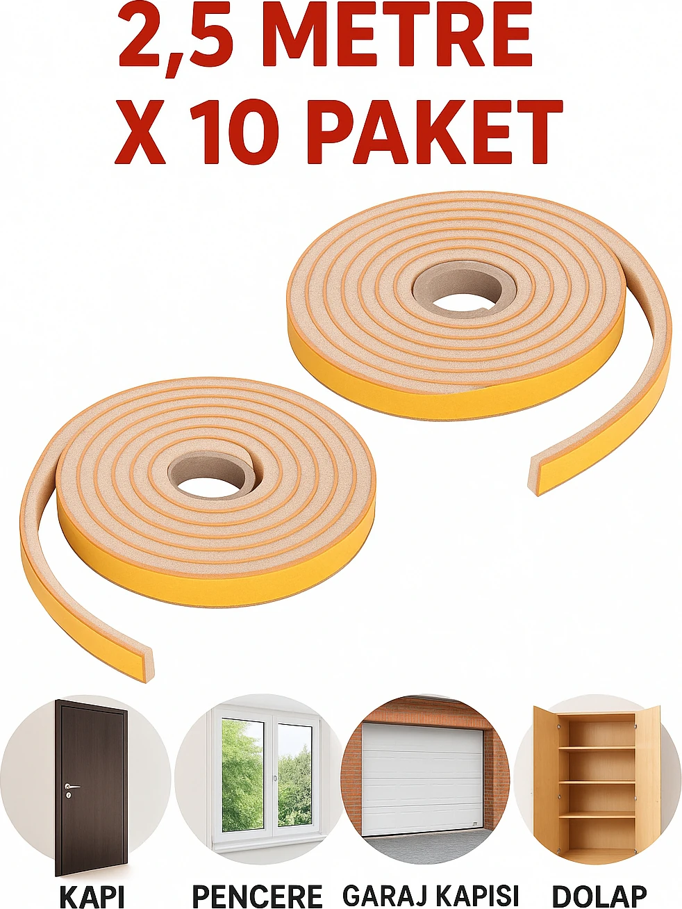10 Adet Yapışkanlı Kapı Bandı Isı Yalıtım Süngeri
