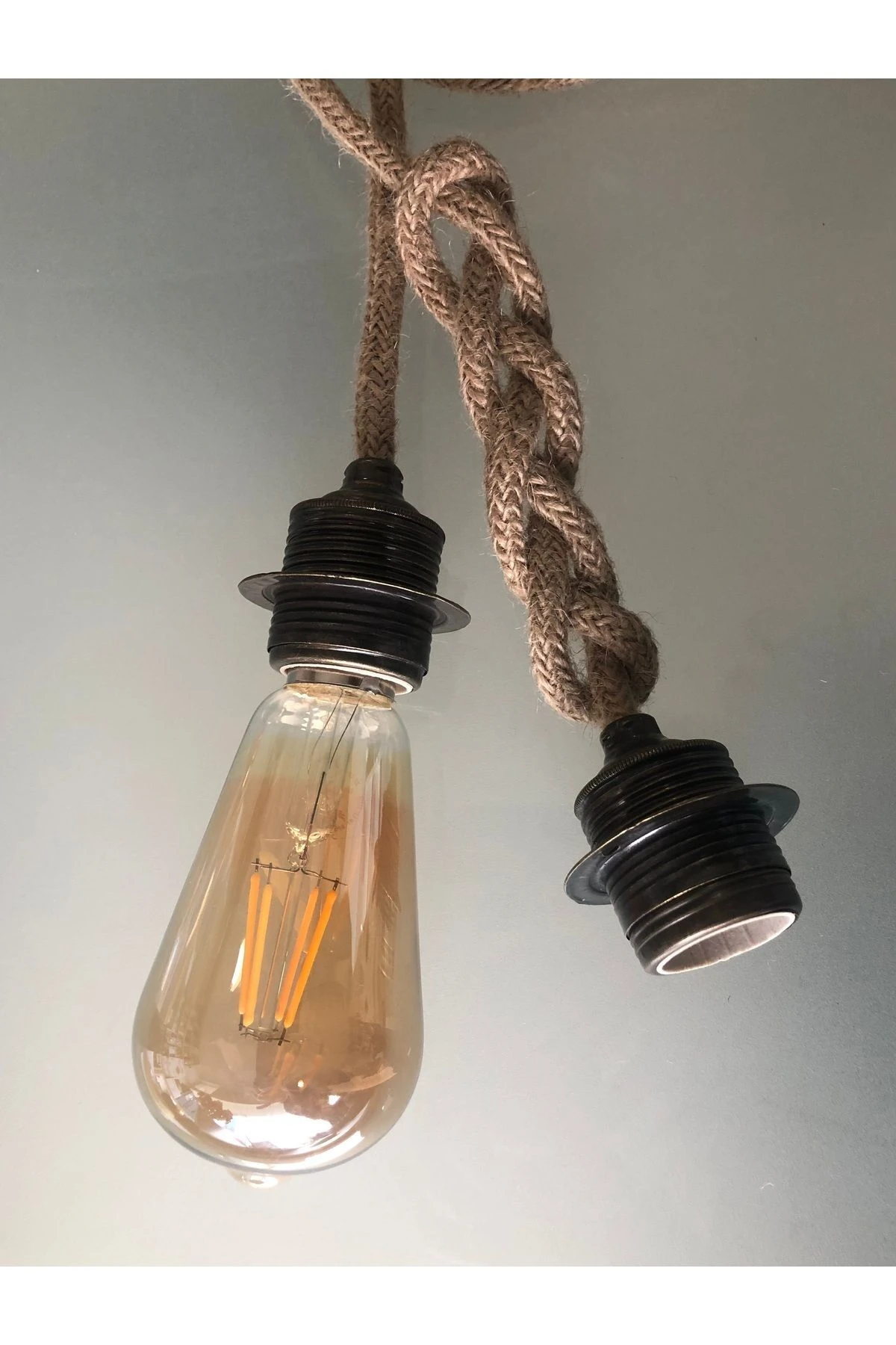 Jüt Halat Sarkıt Avize Anahtarlı Duy 3metre Bakır Rengi ( AMPUL DAHİL)