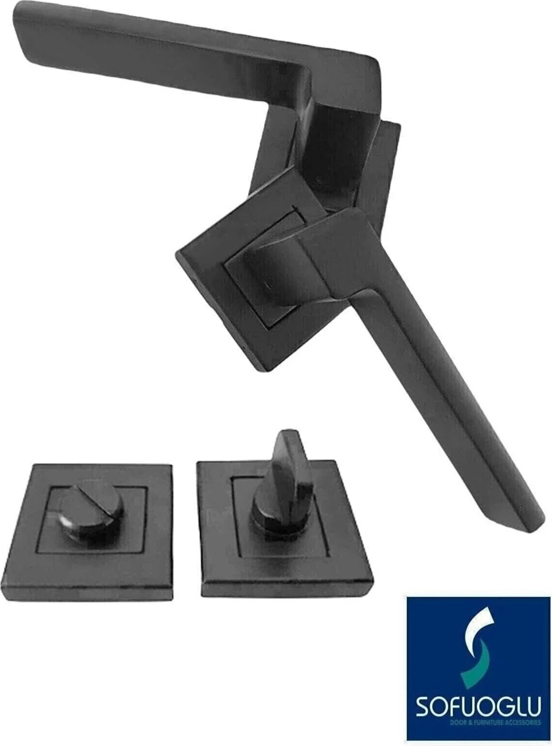 Paslanmaz Çelik Antrasit Kare Rozetli Kapı Kolu (1 Takım) Wc Kapıları Için