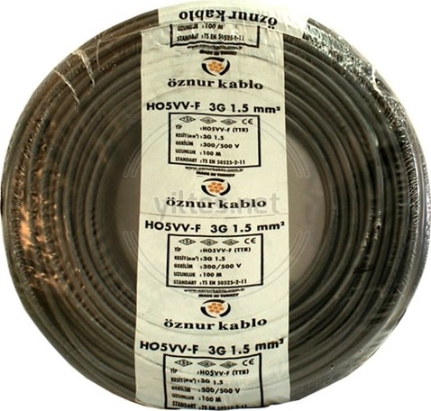 3 x 1,5 mm TTR Kablo 10 m Siyah Tam Bakır