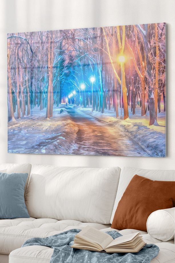 Kış Ve Yürüyüş Yolu Temalı | Doğa Temalı Cam Tablo | 50x70 Cm
