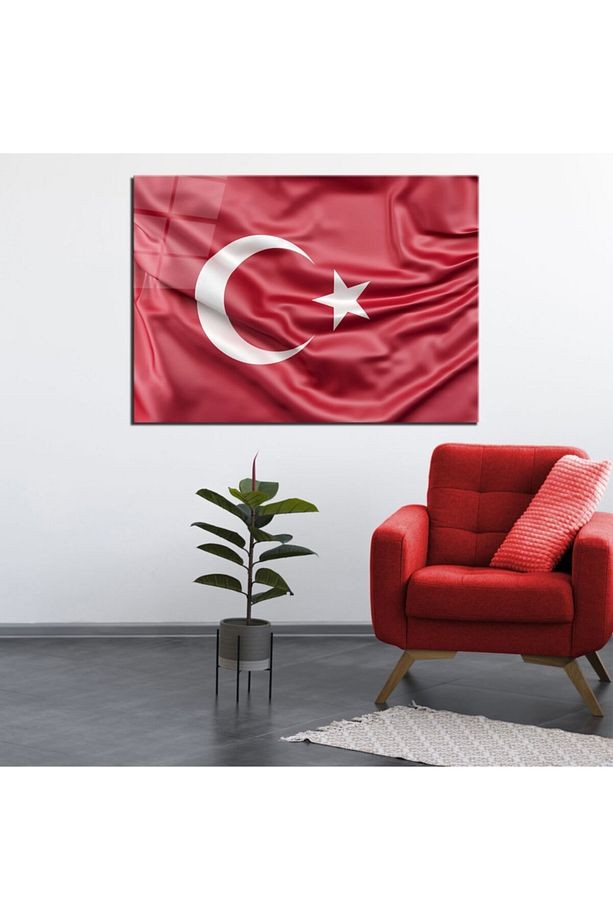 Türk Bayrağı Cam Tablo 3 | 50x70 | Uv Baskı | Temperli