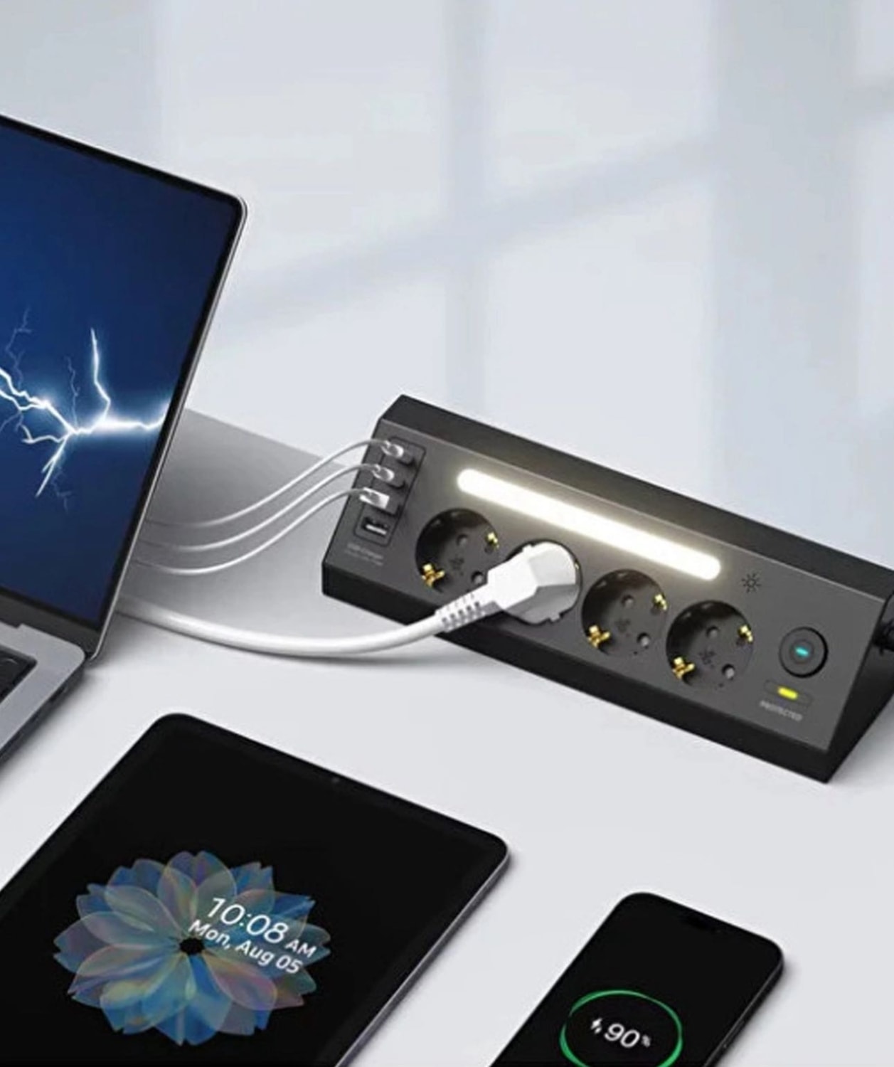 Termal Akım Korumalı 4 PRİZ 2 USB 2 Type-C Girişli Çocuk Kilitli Gece Lambalı 2m Uzatma Kablolu Priz
