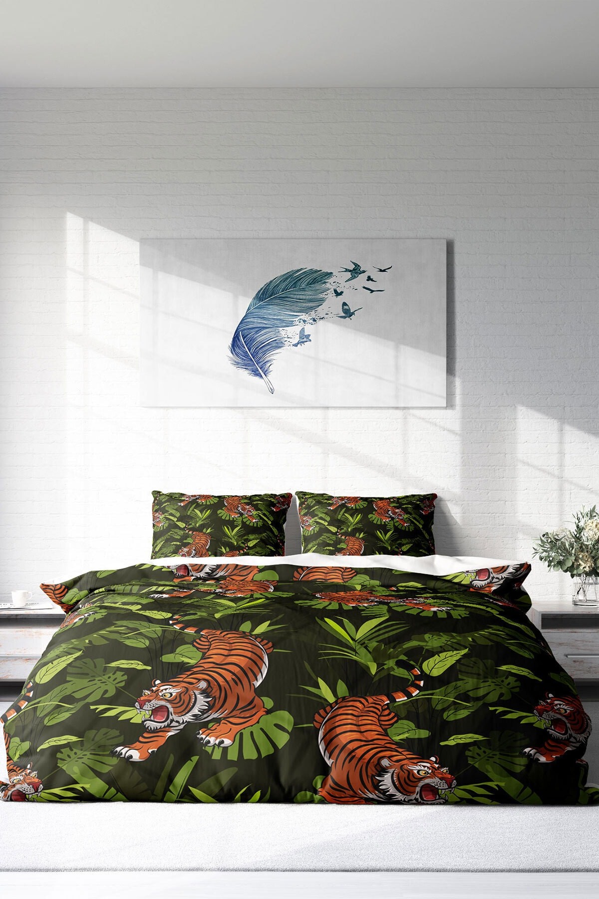 Kıng Sıze Tigers Naturel Çift Kişilik Nevresim Takımı 220x240cm