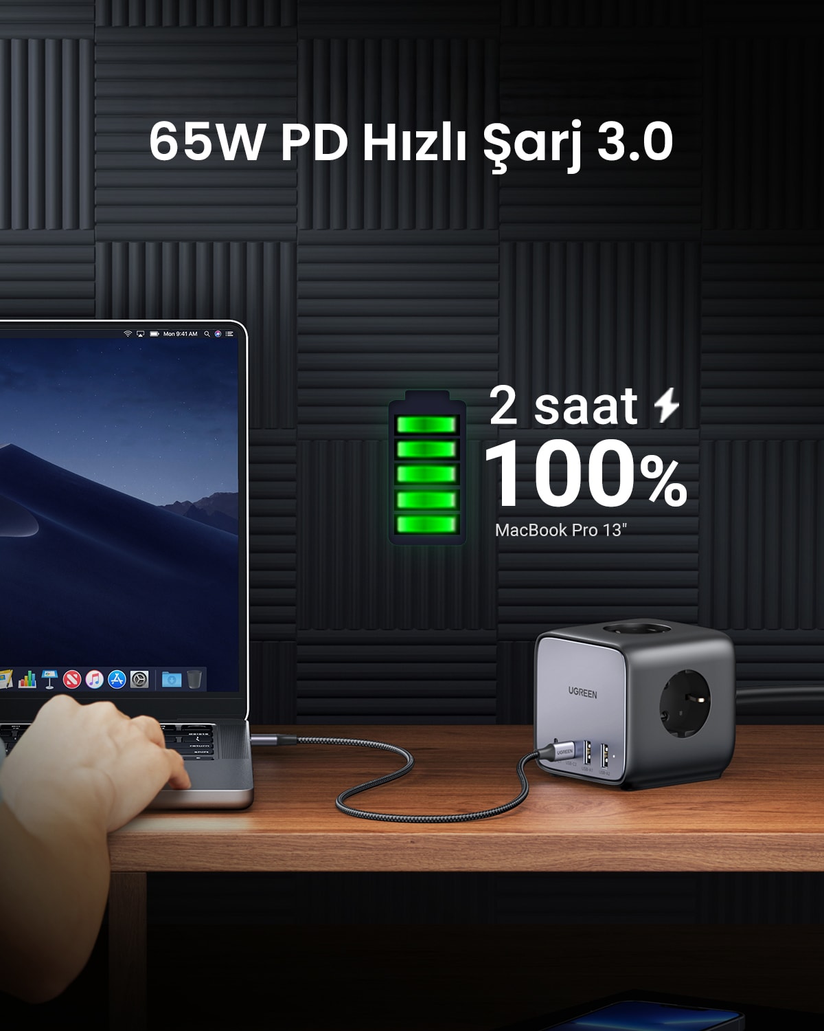 Diginest Cube 65W Gan 2 Hızlı Şarj Cihazı 2*usb / 2*type-C 3'lü Akım Korumalı Küp Grup Priz