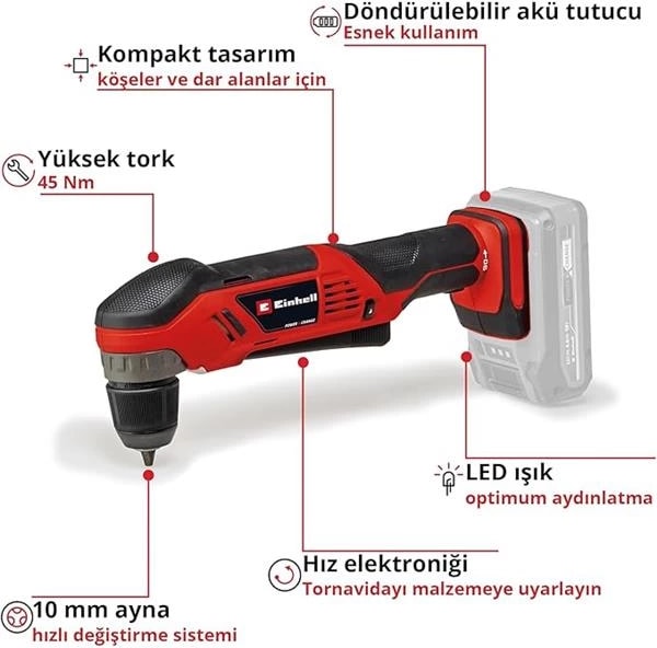 Akülü Açılı Vidalama Te-Ad 18 Li-Solo Power X-Change (18 V, 45 Nm, 10 mm Hızlı Sıkma