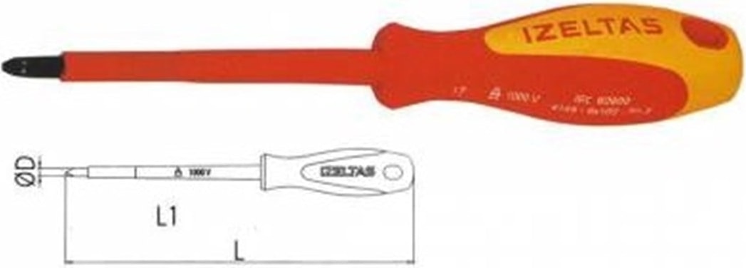 İZELTAŞ Izeltaş 4.5X80 Ph1 1000V Izoleli Elektrikçi Yıldız Tornavida