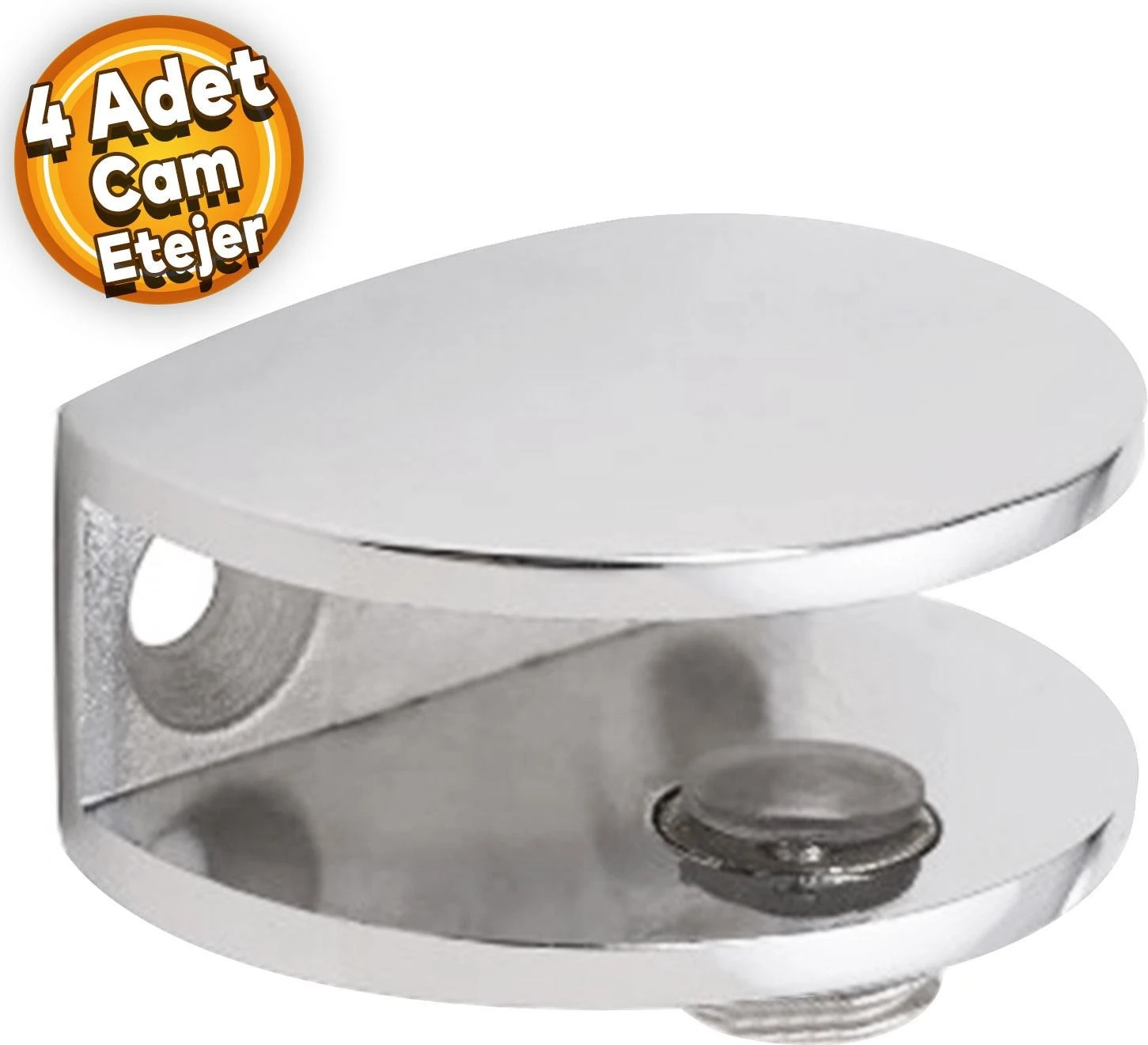 Cam Tutucu Ahşap Raf Tutucu Oval Cam Etejeri Metal U Tipi Metal Vidalı Krom (4 Adet)
