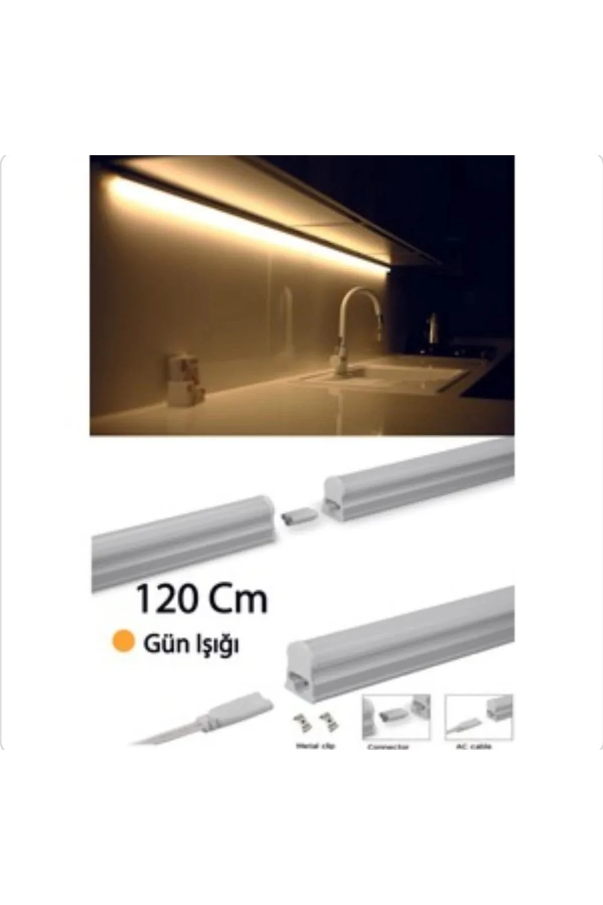 Mutfak Tezgah Aydınlatması-raf Aydınlatması Armatür 120cm Led Anahtarlı Set- Günışığı