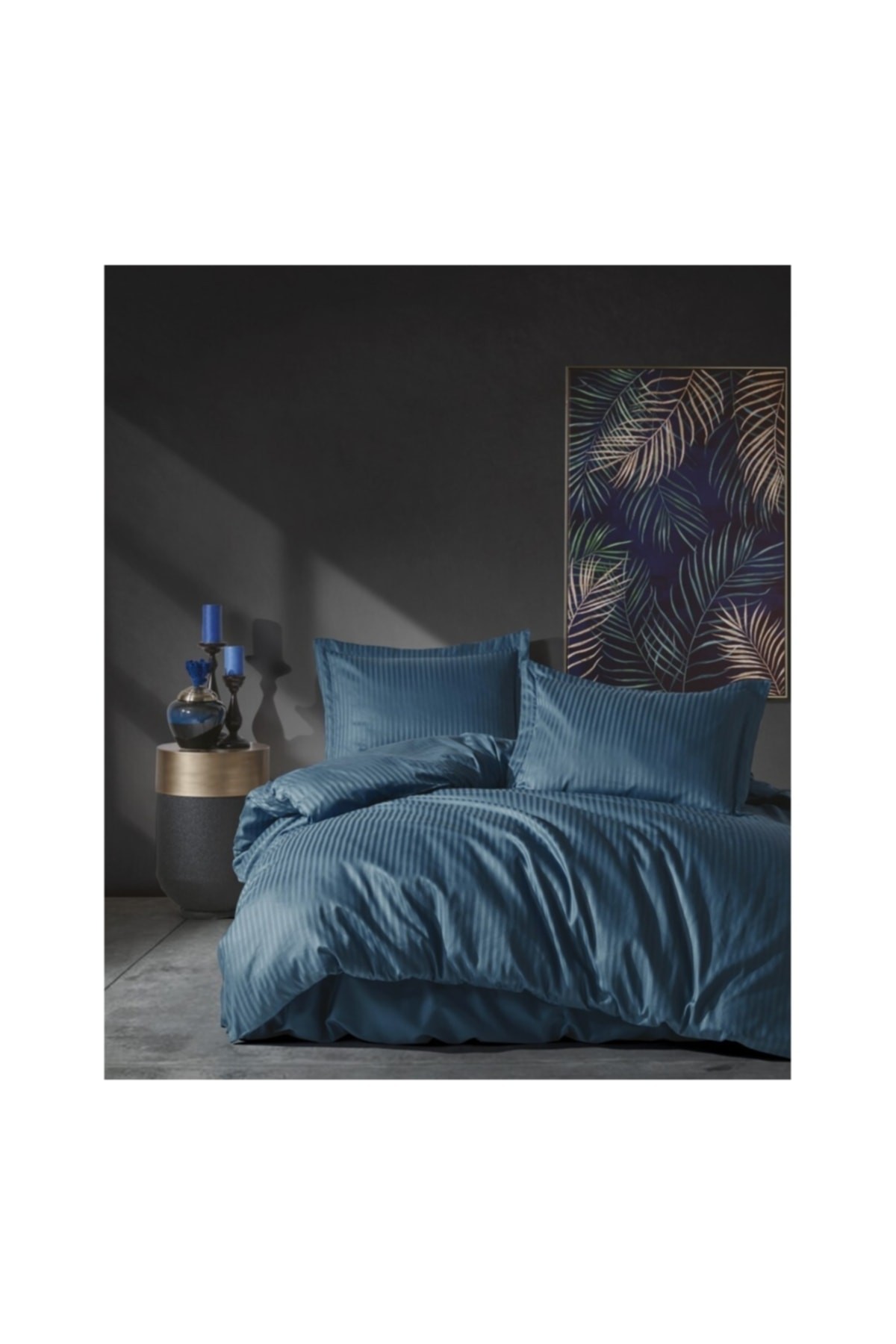Elegant Stripe Saten Çift Kişilik Nevresim Takımı Mavi