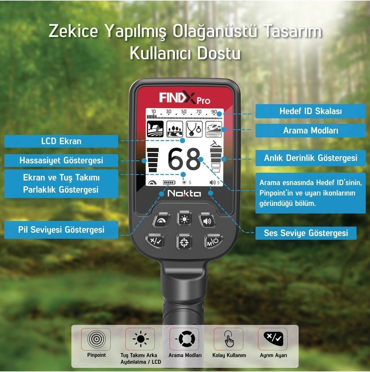 Fındx Pro Metal Dedektörü Su Geçirmez Altın Arama