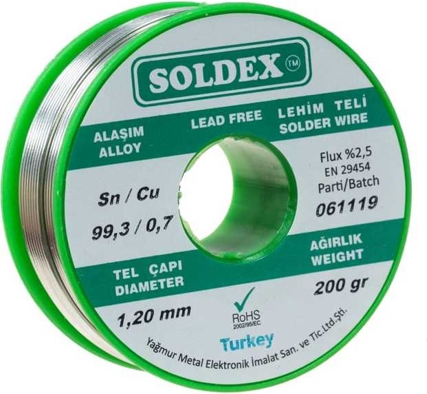 1.20 mm 200 G Kurşunsuz Lehim Teli (%99,3 Sn / %0,7 Cu)
