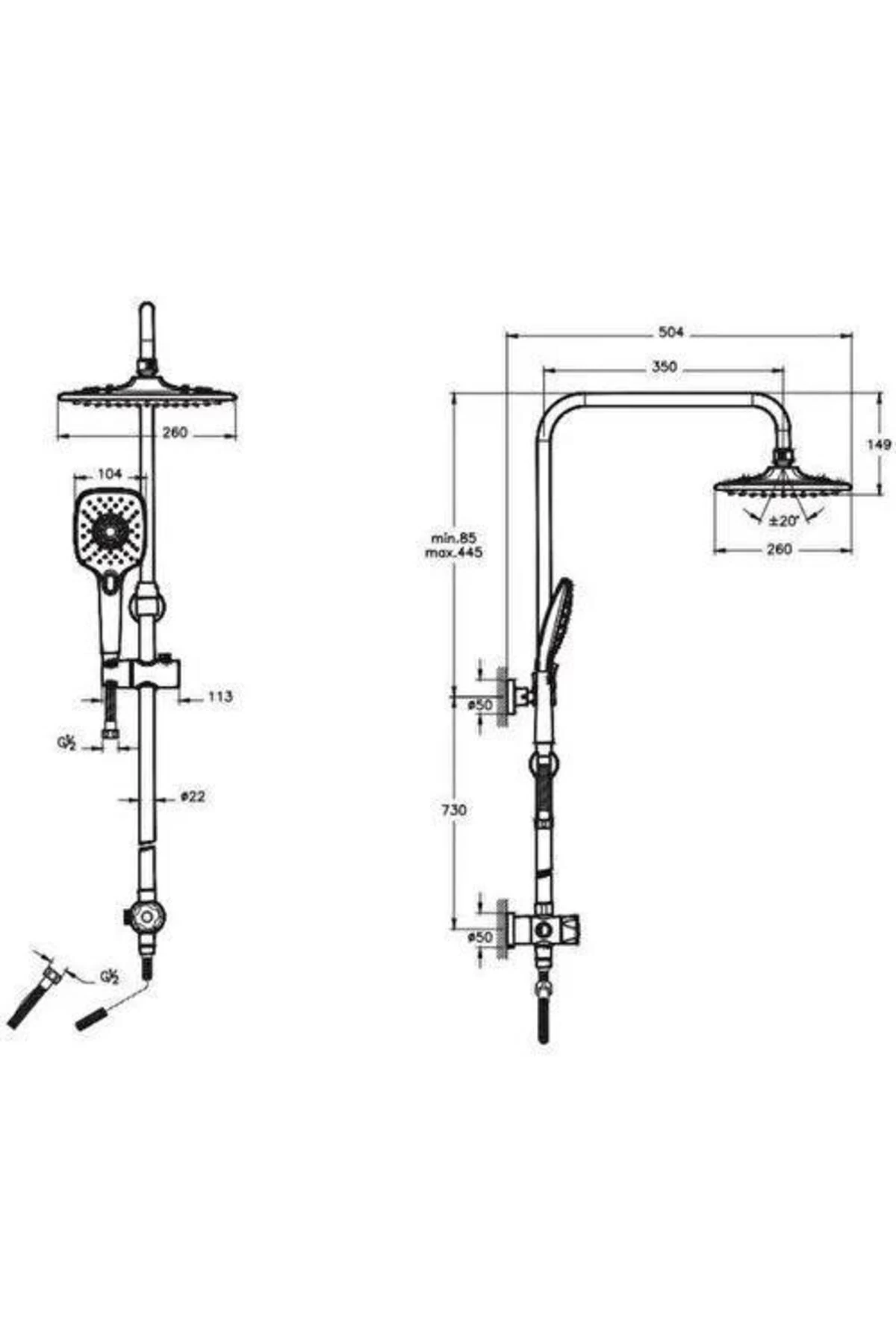 Flow Square Krom Banyo Bataryası +  Ls20 Joy 3S Robot Tepe Dus Seti