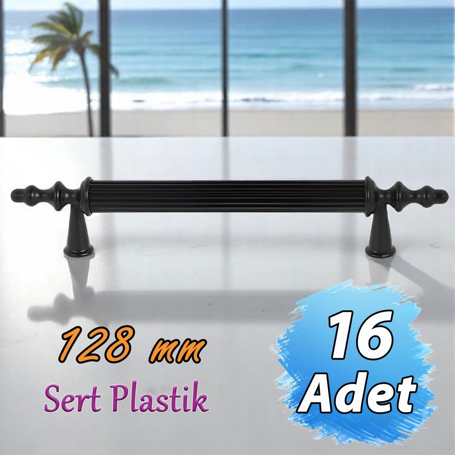 16 Adet Sert Plastik Polavit Siyah 128 mm Mobilya Mutfak Çekmece Dolap Dolabı Kulpu Kulbu Kulpları