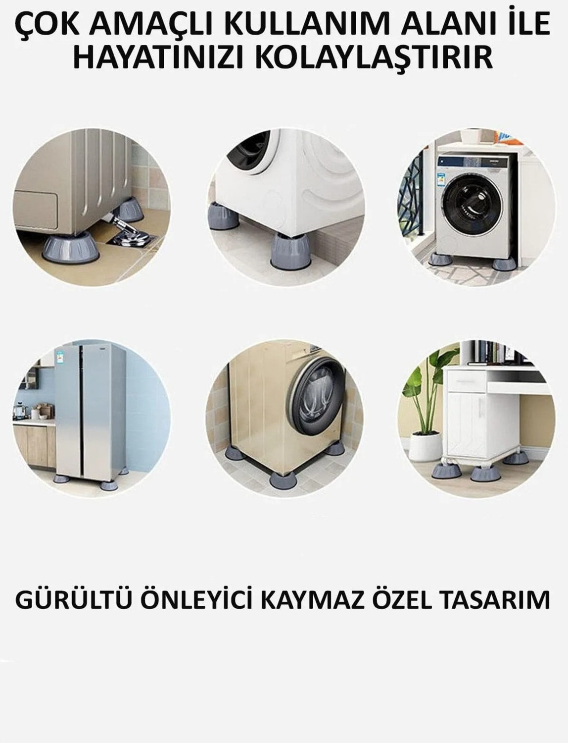 4 Adet Çamaşır, Buzdolabı, Bulaşık Makinesi Titreşim Önleyici Yükseltici Beyaz Eşya Altlığı Ayağı