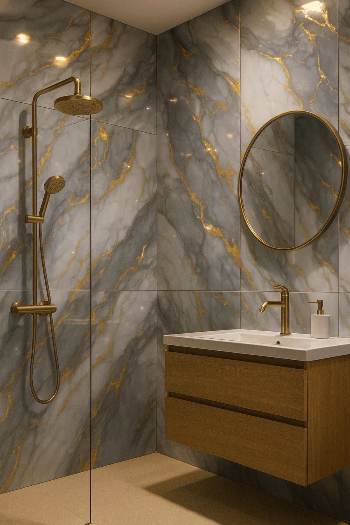60x120 Cm (0,72 m²) Kendinden Yapışkanlı Mavi Gold Mermer Desenli Pvc Karo Panel Banyo Mutfak J9001