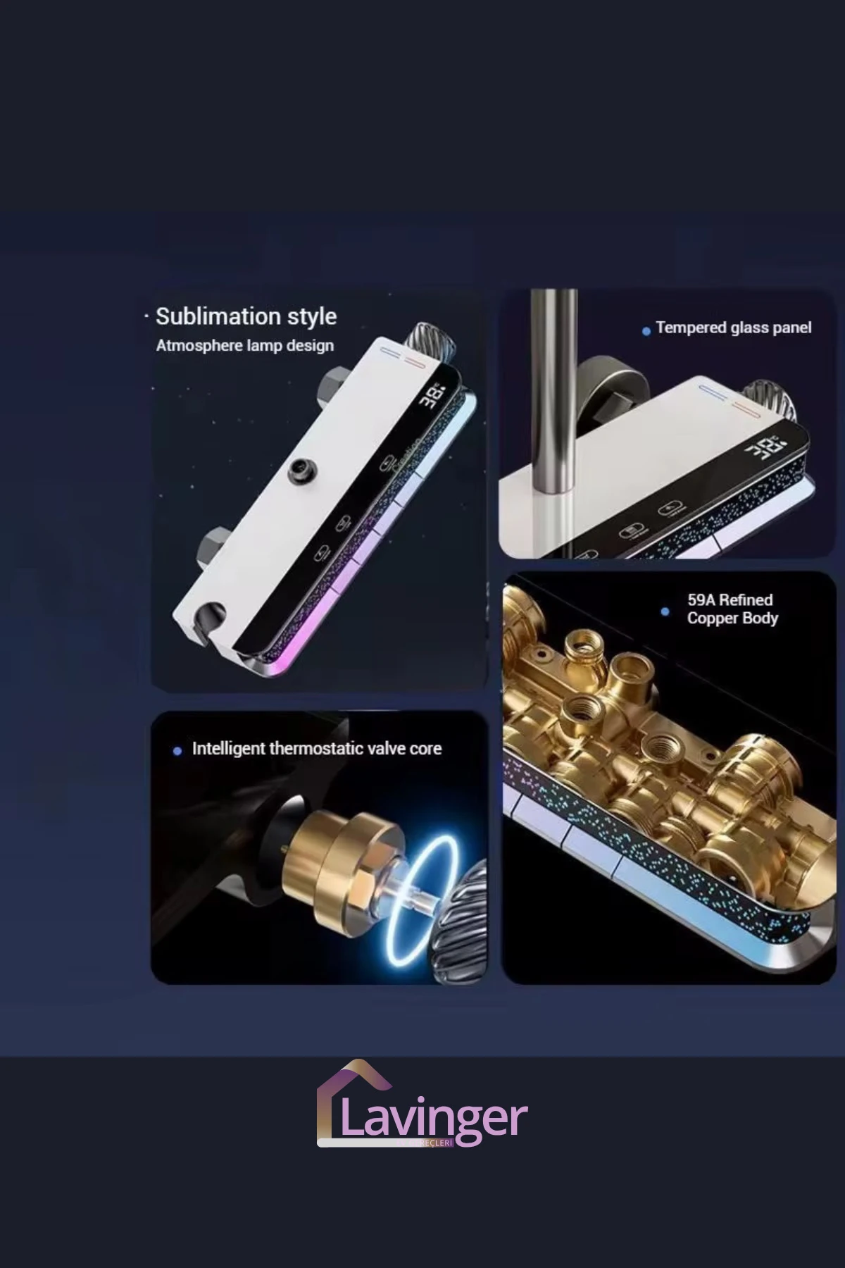 Akıllı LED Ekranlı Termostatik Duş Sistemi – 5 Fonksiyonlu Premium Tasarım - Robot IŞIKLI BEYAZ