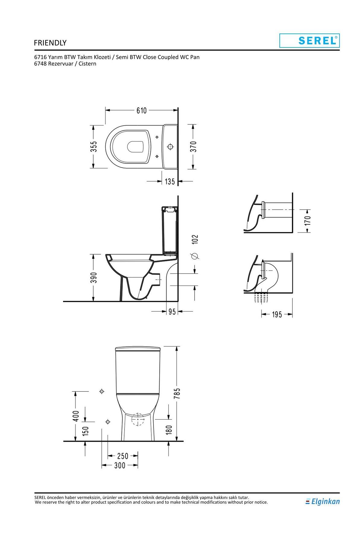 Serel Friendly 61 Cm Klozet (6716) + Friendly 39 Cm Rezervuar (6748) 6780STS110H