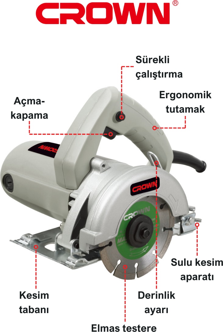 Mermer Kesme Makinesi 110 mm 1200 Watt CT15081 | Bakır Sargılı Seramik Mermer Kesme