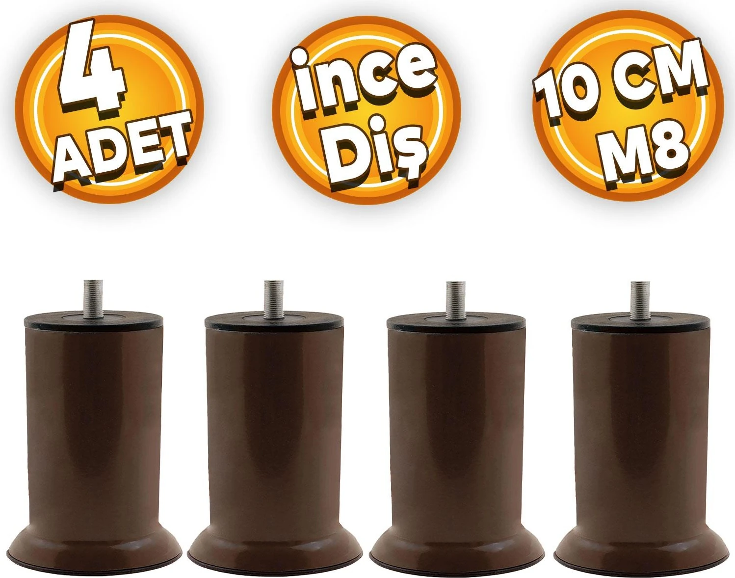 Mobilya Metal Kanepe Baza Koltuk Destek Ayağı M8 Civata Kahverengi Metal Yükseltici Ayakları 10 cm (4 Adet)