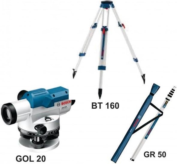 BOSCH Gol 20 D+Bt 160 Tripod+Gr 500 Mira 100 Metre Optik Nivelman