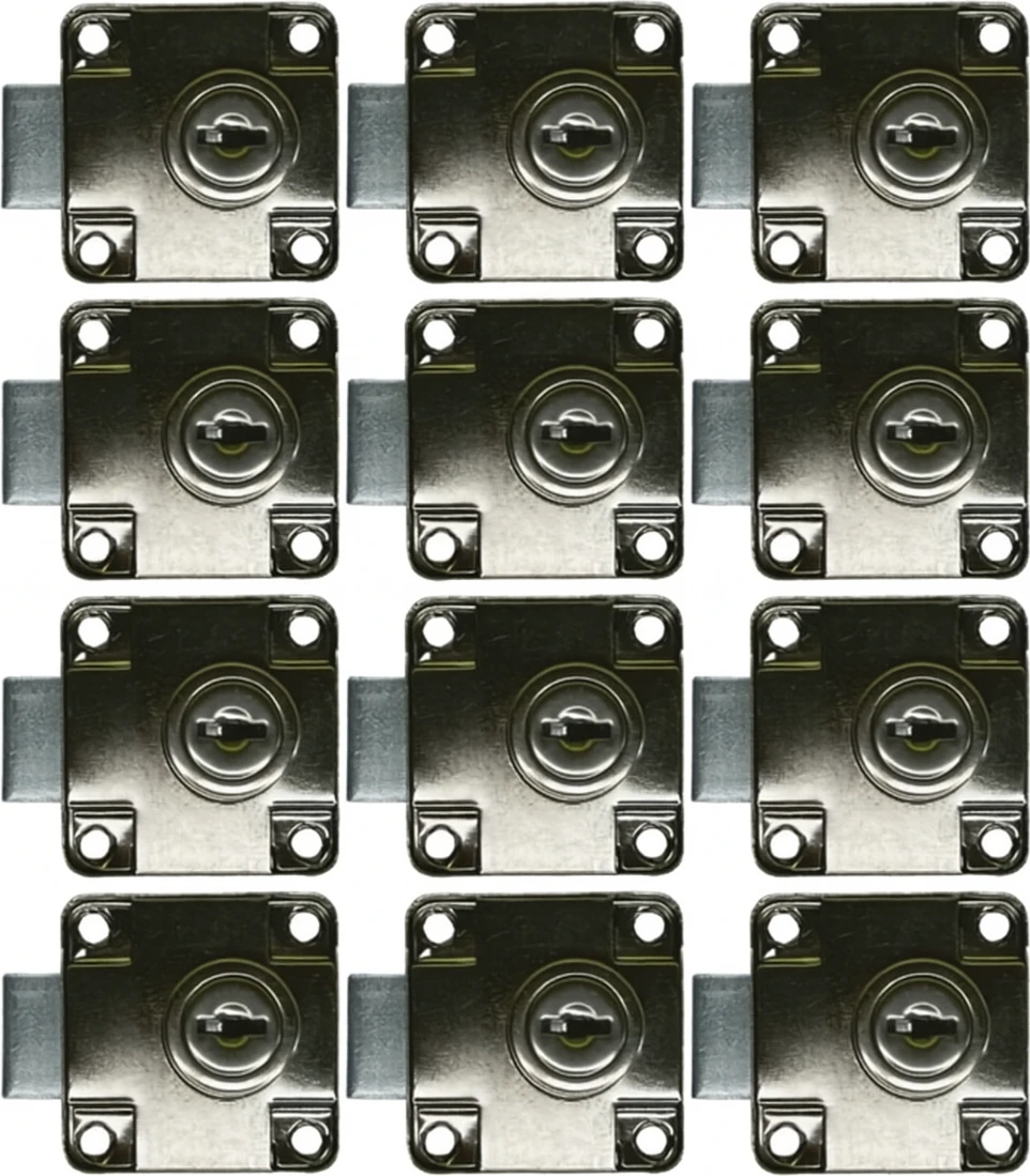 12 Adet Ymk Kare Çekmece Kilidi, Kapak, Dolap, Posta Kutusu, Yurt Dolabı Kilidi 2 Anahtarlı Krom