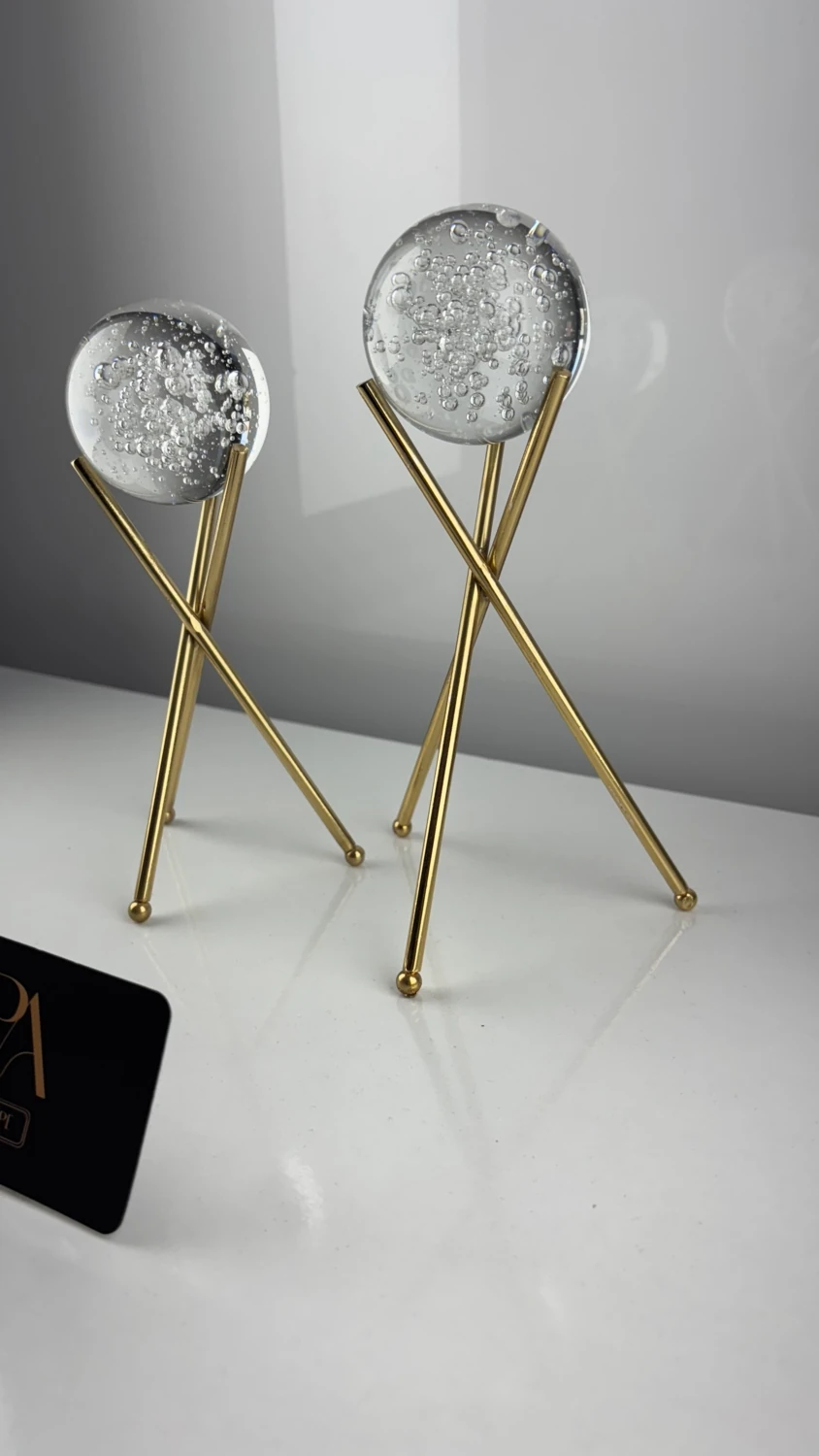 Gold Sade Küreli 2'li Metal Biblo Obje Ev Aksesuar Masa Konsol Orta Sehpa Dresuar Salon Ofis Dekoru